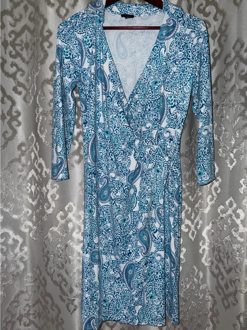 Blue & White Paisley Wrap Talbot Dress